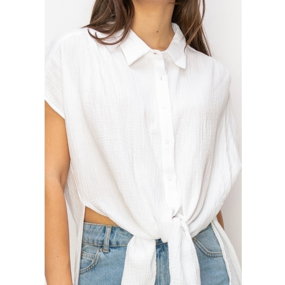 #371 SALE🛑S,M,L Fabulous TIE-FRONT Double Gauze Shirt Top - Picture 4 of 16